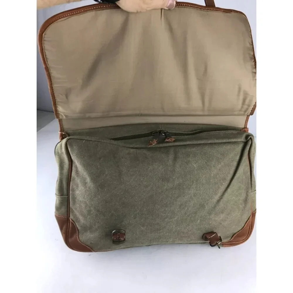 Unisex Adults Beige Brown Canvas Inner Zip‎ Pockets Top Handle Messenger Bag